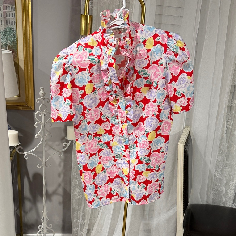Vintage Floral Puff Sleeve Blouse